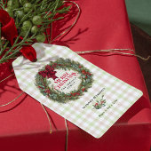 Green Red Plaid Rustieke Boerderij Kerstkrans Cadeaulabel