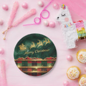 Green Red Plaid Santa Sleigh Merry Christmas Papieren Bordje (Feest)