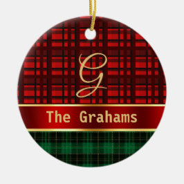Green Red Pset en Ribbon met naam en Initiaal Keramisch Ornament