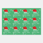 Green Red Santa Hat Snowflake Merry Jolly Kinder Inpakpapier Vel (Voorkant 2)