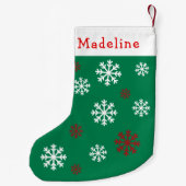 Green Red Snow Flakes Cute Name Kleine Kerstsok (Achterkant)