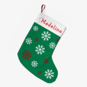 Green Red Snow Flakes Cute Name Kleine Kerstsok (Voorkant (Hangend))