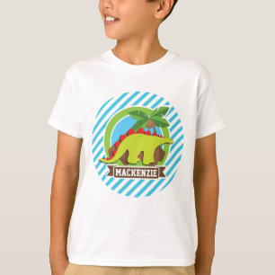 Green & Red Stegosaurus Dinosaur; Blauw en wit T-shirt