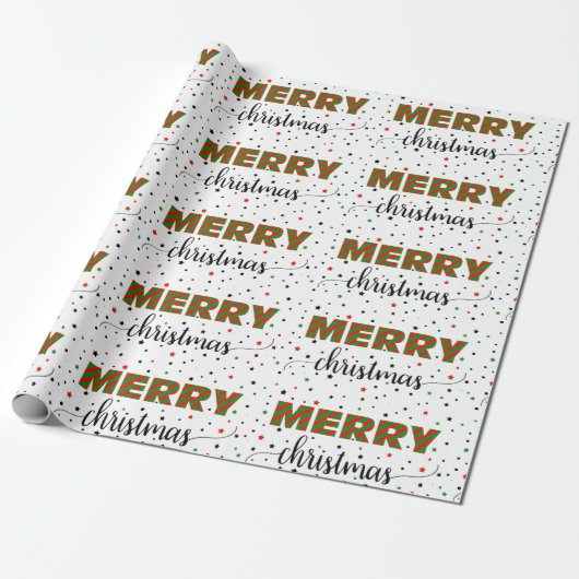 Green Red Striped Merry Kerststerren Cadeaupapier (Uitgerold)