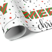 Green Red Striped Merry Kerststerren Cadeaupapier (Rol Hoek)