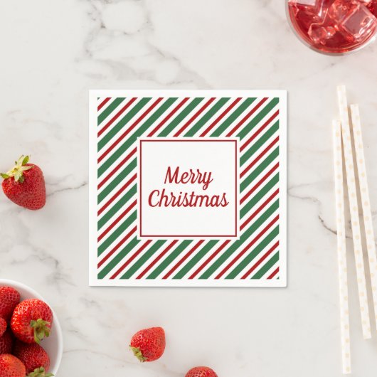 Green Red Stripes Pattern Merry Kerstmis Napkins Servet (Insitu)