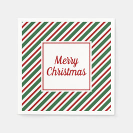 Green Red Stripes Pattern Merry Kerstmis Napkins Servet