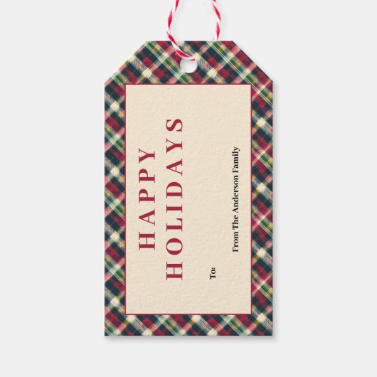 Green Red Tartan Plaid Custom Christmas Holiday Cadeaulabel (Voorkant)