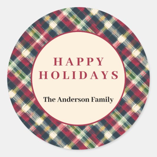 Green Red Tartan Plaid Custom Christmas Holiday Ronde Sticker (Voorkant)