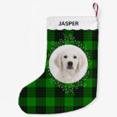Green Red Tartan Plaid Winter Wreath Pet Dog Photo Kleine Kerstsok (Achterkant)