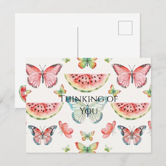 Green Red Watermelon Blue Butterflies Birthday Briefkaart (Voorkant / Achterkant)