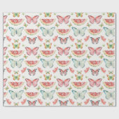 Green Red Watermelon Blue Butterflies Birthday Cadeaupapier (Vlak)