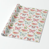 Green Red Watermelon Blue Butterflies Birthday Cadeaupapier (Uitgerold)