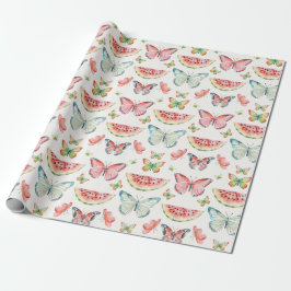 Green Red Watermelon Blue Butterflies Birthday Cadeaupapier