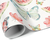Green Red Watermelon Blue Butterflies Birthday Cadeaupapier (Rol Hoek)