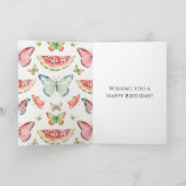 Green Red Watermelon Blue Butterflies Birthday Kaart (Binnen)