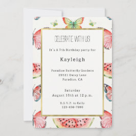 Green Red Watermelon Blue Butterflies Birthday Kaart