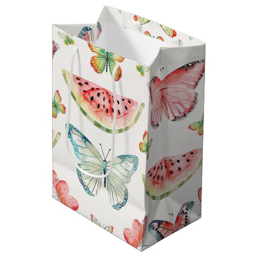 Green Red Watermelon Blue Butterflies Birthday Medium Cadeauzakje (Voorkant Gekanteld)