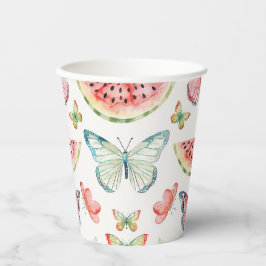 Green Red Watermelon Blue Butterflies Birthday Papieren Bekers