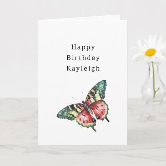 Green Red Watermelon Butterfly Birthday Kaart (Kleine Plant)