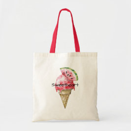 Green Red Watermelon Ice Cream Cone Sweetheart Tote Bag