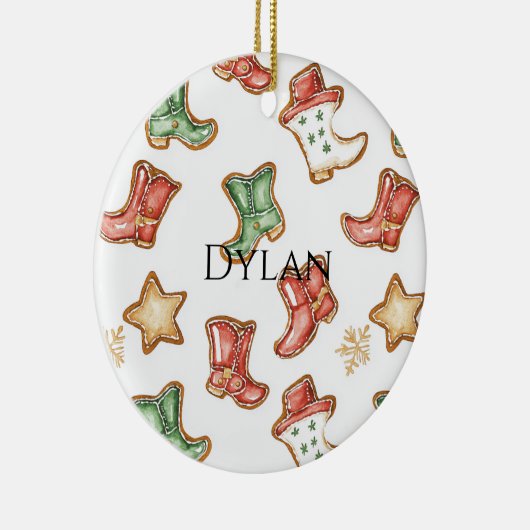 Green Red Western Cowboy Boots Christmas  Keramisch Ornament (Rechts)