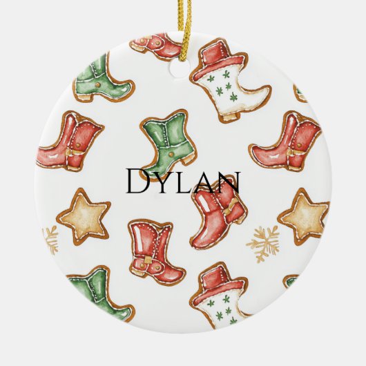 Green Red Western Cowboy Boots Christmas  Keramisch Ornament (Voorkant)