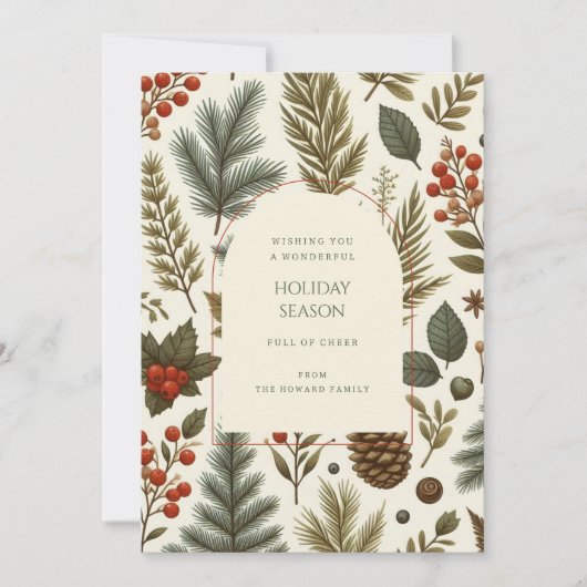 Green Red Whimsical Floral Waterverf vakantie Kaar (Voorkant)