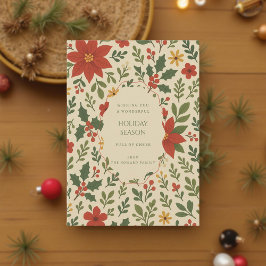 Green Red Whimsical Floral Waterverf vakantie Kaar