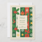 Green Red Whimsical Stripe Waterverf Vakantie Kaar (Voorkant)