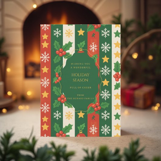 Green Red Whimsical Stripe Waterverf Vakantie Kaar