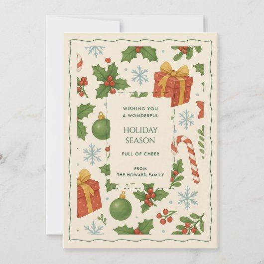 Green Red Whimsical Waterverf Holiday Kaart (Voorkant)