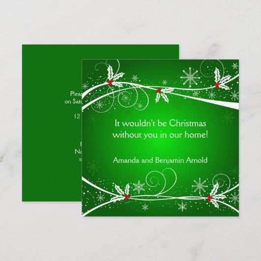 Green Red White Holly Holiday Uitnodiging (Voorkant / Achterkant)