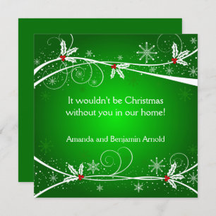 Green Red White Holly Holiday Uitnodiging