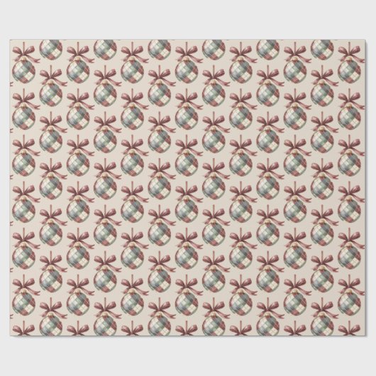 Green Red White Ornaments with Bows Christmas Cadeaupapier (Vlak)