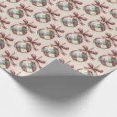 Green Red White Ornaments with Bows Christmas Cadeaupapier (Hoek)