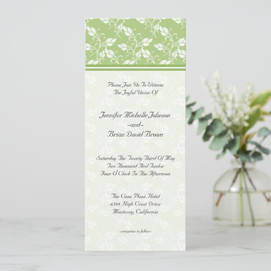 Green Regency Floral Wedding Invitation Kaart (Staand voorkant)