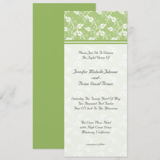 Green Regency Floral Wedding Invitation Kaart (Voorkant / Achterkant)