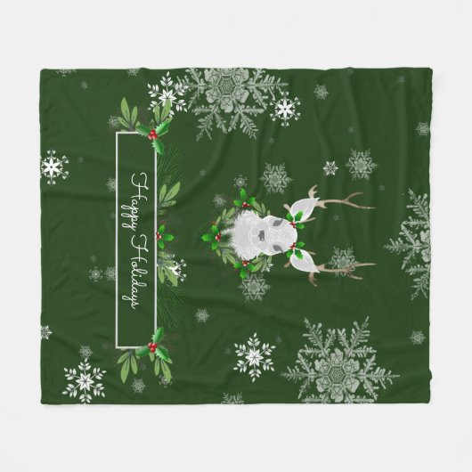 Green Reindeer Fleece Blanket (Voorkant (Horizontaal))