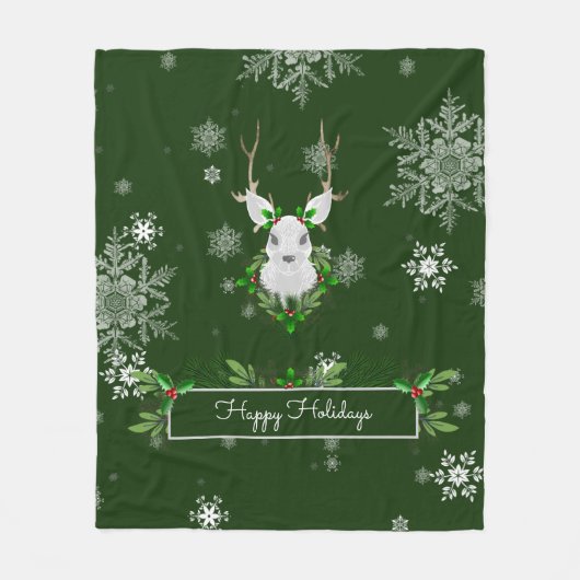 Green Reindeer Fleece Blanket Deken (Voorkant)