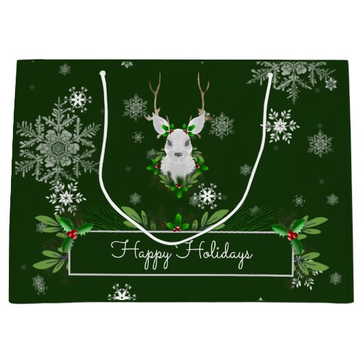 Green Reindeer Gift Bag Groot Cadeauzakje (Voorkant)