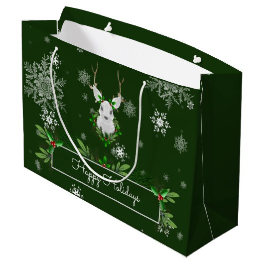 Green Reindeer Gift Bag Groot Cadeauzakje (Achterkant Gekanteld)