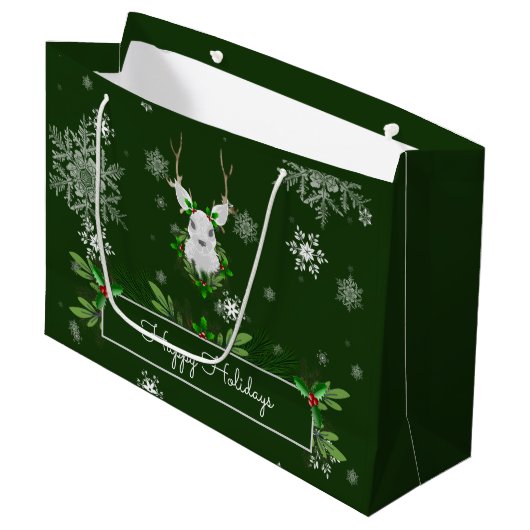 Green Reindeer Gift Bag Groot Cadeauzakje (Voorkant Gekanteld)