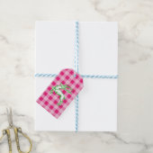 Green Reindeer Pink Gingham Cadeaulabel (Met Touw)