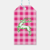 Green Reindeer Pink Gingham Cadeaulabel (Voorkant)
