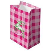 Green Reindeer Pink Gingham Medium Cadeauzakje (Voorkant Gekanteld)