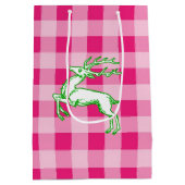 Green Reindeer Pink Gingham Medium Cadeauzakje (Achterkant)