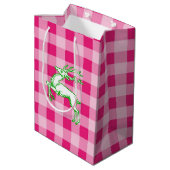 Green Reindeer Pink Gingham Medium Cadeauzakje (Achterkant Gekanteld)