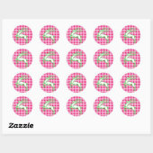 Green Reindeer Pink Gingham Ronde Sticker (Vel)