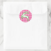 Green Reindeer Pink Gingham Ronde Sticker (Tas)